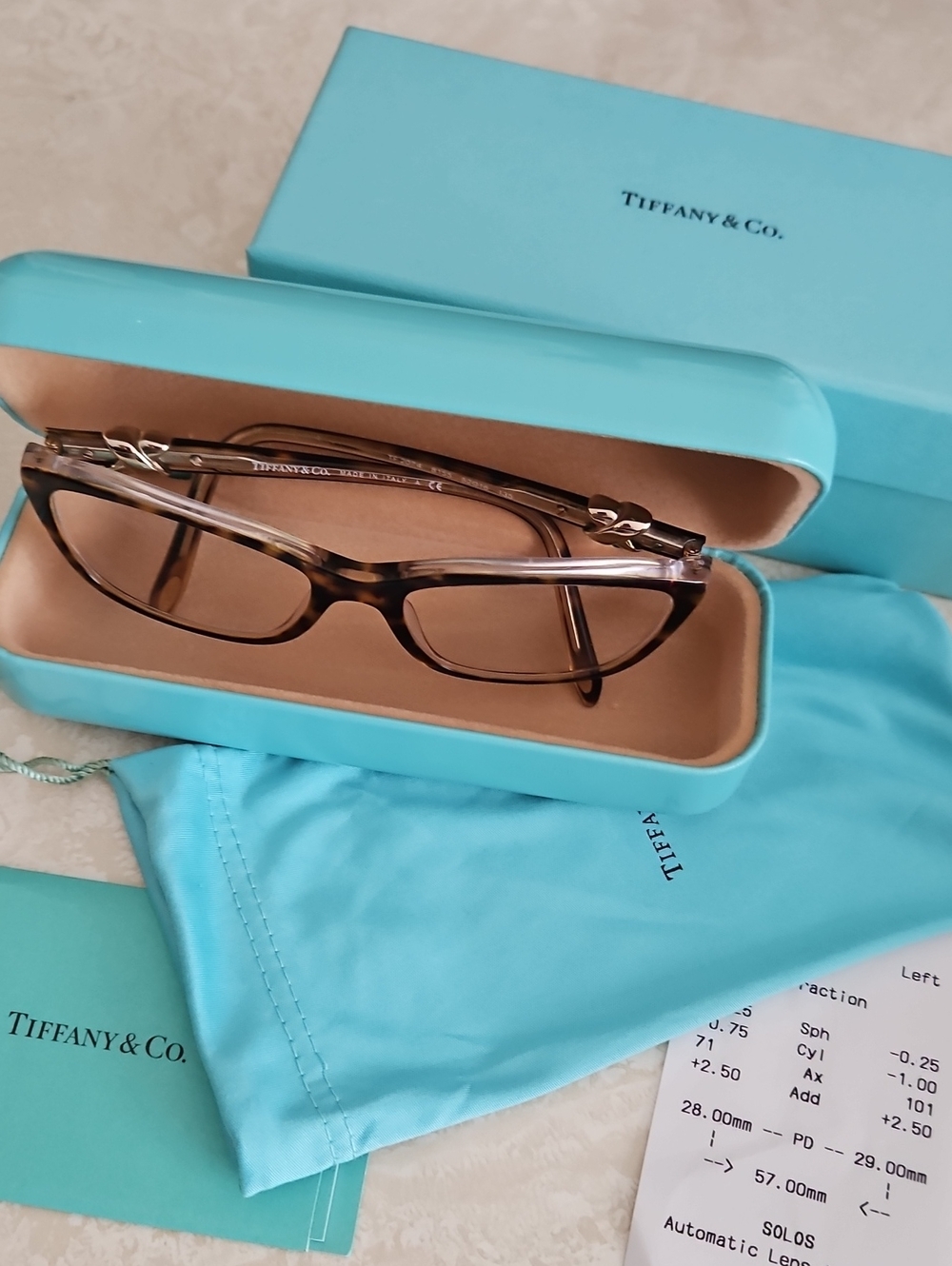 Tiffany & Co. Infinity Eyeglasses +2.50, Hard Box, Puch & Card.